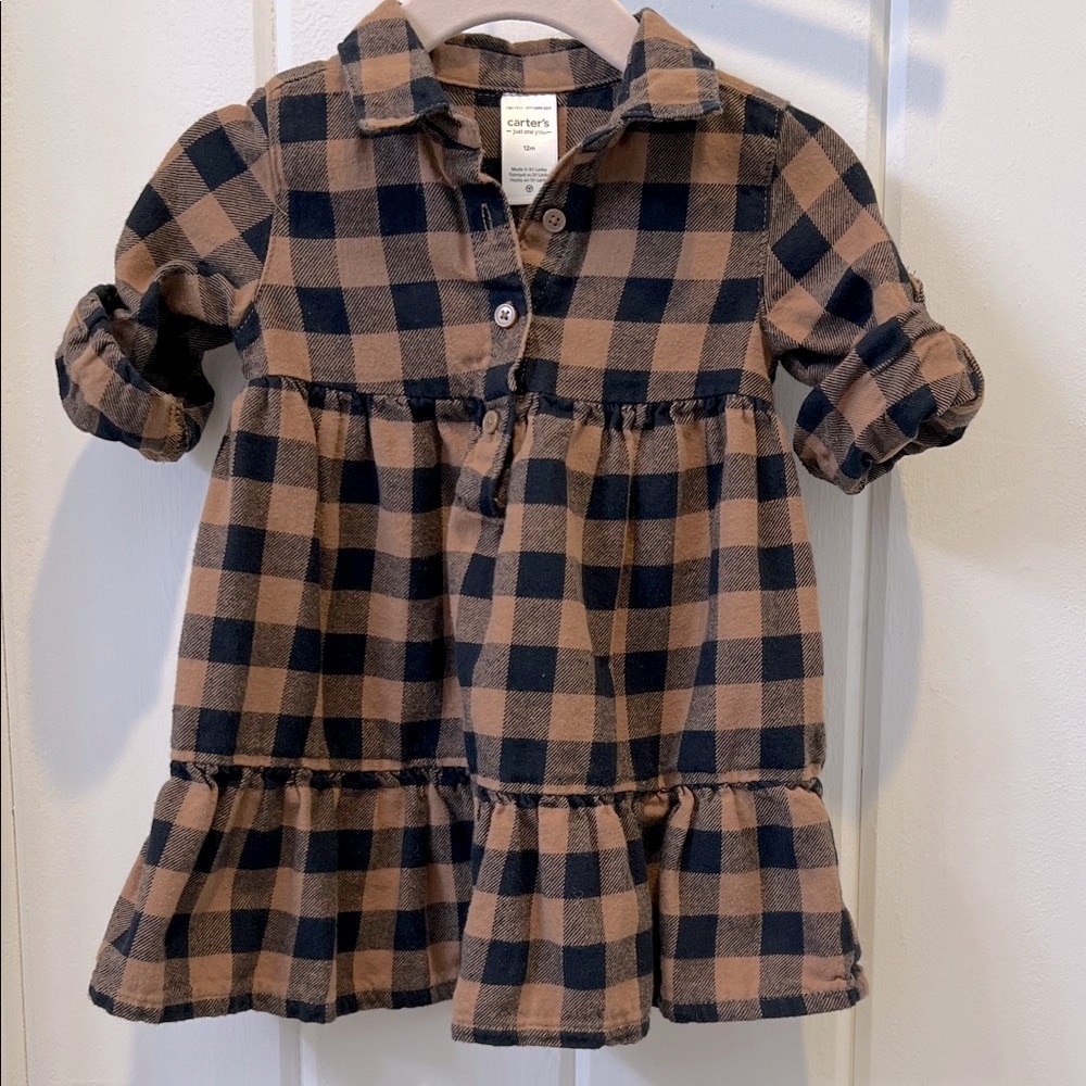Carter's Black and Brown Plaid Dress with Ruffles